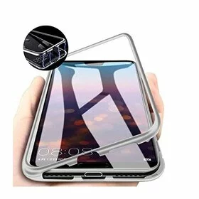 Husa cu Bumper Magnetic si Spate din Sticla Securizata pentru Galaxy A70 Silver