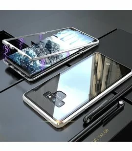Husa cu Bumper Magnetic si Spate din Sticla Securizata pentru Galaxy Note 9 Silver