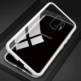 Husa cu Bumper Magnetic si Spate din Sticla Securizata pentru Galaxy S9 Silver