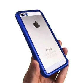 Husa cu Bumper Magnetic si Spate din Sticla Securizata pentru iPhone 5/5s/SE Blue