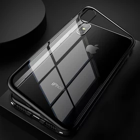 Husa cu Bumper Magnetic si Spate din Sticla Securizata pentru iPhone X/ iPhone XS Black