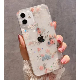 Husa Flower Glitter transparenta pentru iPhone 13 Pro din silicon