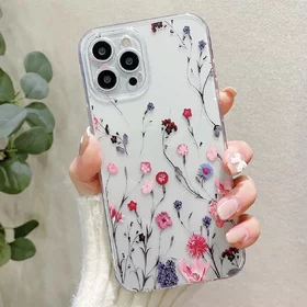 Husa pentru iPhone 13 Pro transparenta din silicon cu flori