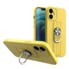 Husa Ring Silicone Case cu functie stand pentru iPhone 12 Mini Yellow