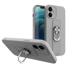 Husa Ring Silicone Case cu functie stand pentru iPhone 12 Mini Silver