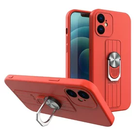 Husa Ring Silicone Case cu functie stand pentru iPhone 12 Mini Red