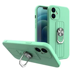 Husa Ring Silicone Case cu functie stand pentru iPhone 12 Mini Mint