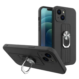 Husa Ring Silicone Case cu functie stand pentru iPhone 13 Black