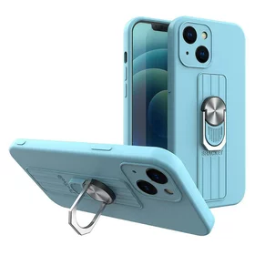 Husa Ring Silicone Case cu functie stand pentru iPhone 13 Mini Light Blue