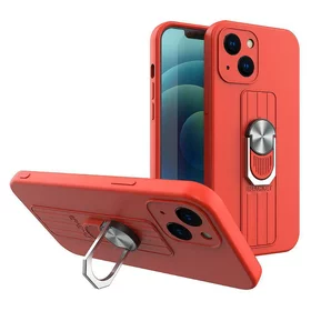 Husa Ring Silicone Case cu functie stand pentru iPhone 13 Mini Red