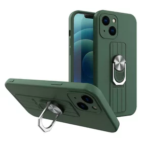 Husa Ring Silicone Case cu functie stand pentru iPhone 13 Mini Dark Green