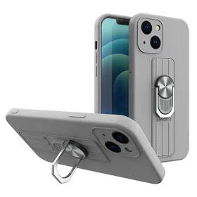 Husa Ring Silicone Case cu functie stand pentru iPhone 13 Mini Silver