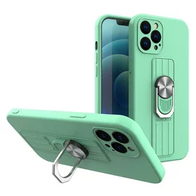 Husa Ring Silicone Case cu functie stand pentru iPhone 13 Pro Mint