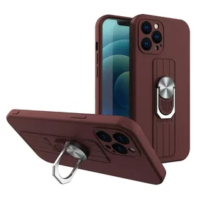 Husa Ring Silicone Case cu functie stand pentru iPhone 13 Pro Brown
