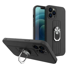 Husa Ring Silicone Case cu functie stand pentru iPhone 13 Pro Black