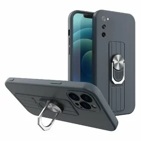 Husa Ring Silicone Case cu functie stand pentru Samsung Galaxy S21 5G Dark blue