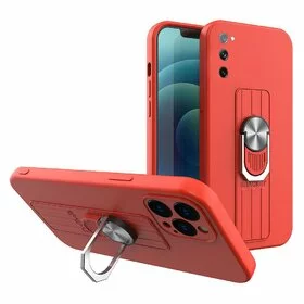 Husa Ring Silicone Case cu functie stand pentru Samsung Galaxy S21+ 5G Red