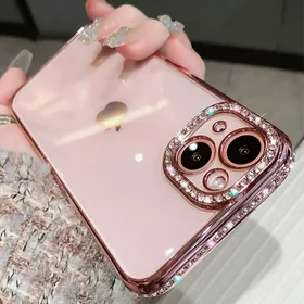 Husa transparenta Luxury Diamond Glitter pentru iPhone 14 Pink