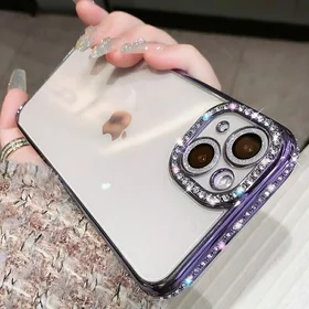 Husa transparenta Luxury Diamond Glitter pentru iPhone 14 Purple