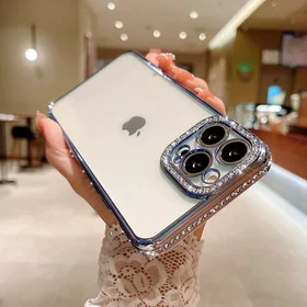 Husa transparenta Luxury Diamond Glitter pentru iPhone 14 Pro Sierra Blue