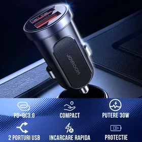 Incarcator auto mini Joyroom Fast Charge 2x USB 5A