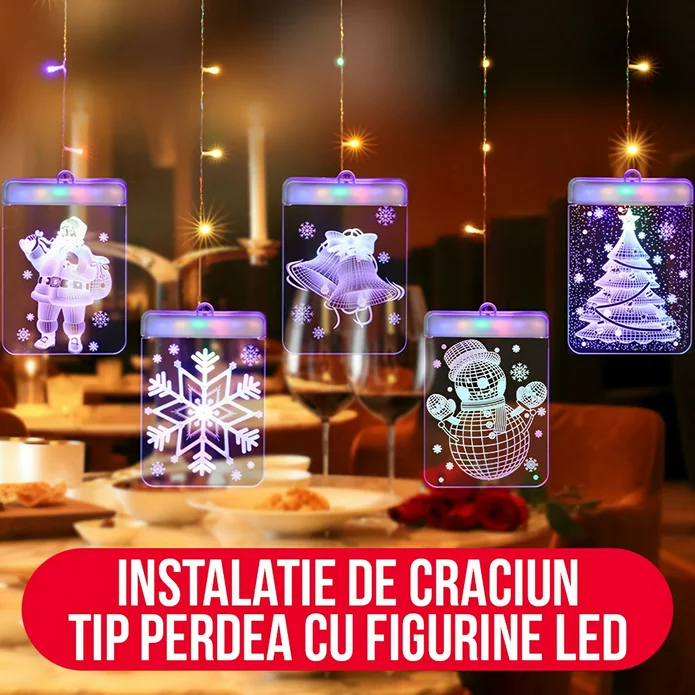 Instalatie de Craciun tip Perdea cu figurine LED color