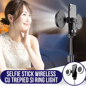 Selfie stick wireless cu trepied si ring light