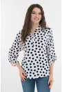 Bluza alba cu buline bleumarin si guler tunica