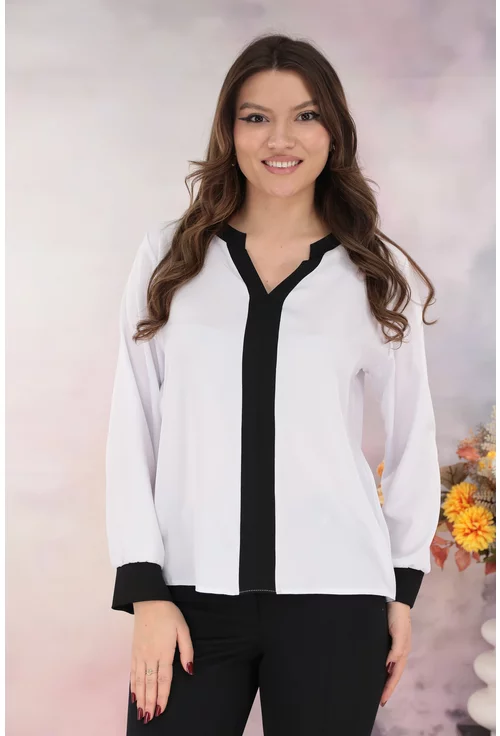 Bluza alba cu insertii negre la decolteu si mansete