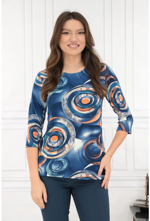 Bluza albastra cu print abstract orange