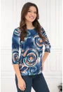 Bluza albastra cu print abstract orange