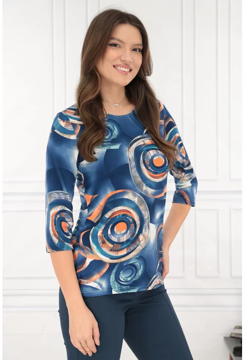 Bluza albastra cu print abstract orange