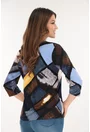 Bluza albastra din bumbac cu print geometric galben-gri