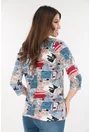 Bluza albastra din vascoza cu imprimeu abstract bordo-bej