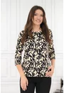 Bluza bej cu imprimeu floral negru