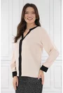 Bluza bej cu insertii negre la decolteu si mansete