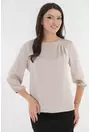Bluza bej cu pliuri asimetrice din material tip matase satinata