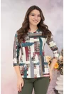Bluza bej cu print geometric caramiziu