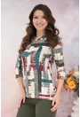Bluza bej cu print geometric caramiziu
