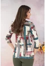 Bluza bej cu print geometric caramiziu