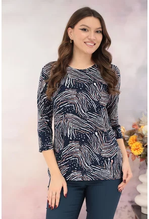 Bluza bleumarin cu imprimeu abstract alb