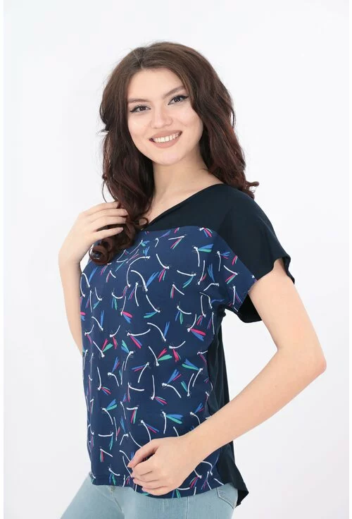 Bluza bleumarin cu print abstract multicolor