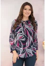 Bluza bleumarin cu print abstract roz-alb si fundita decorativa