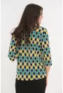 Bluza bleumarin cu print geometric verde-galben
