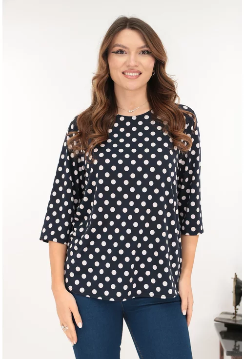 Bluza bleumarin din bumbac cu buline albe