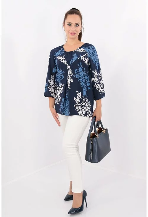 Bluza bleumarin din bumbac cu print floral