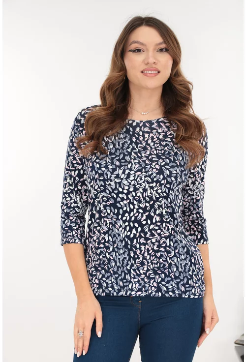 Bluza bleumarin din vascoza cu imprimeu floral gri