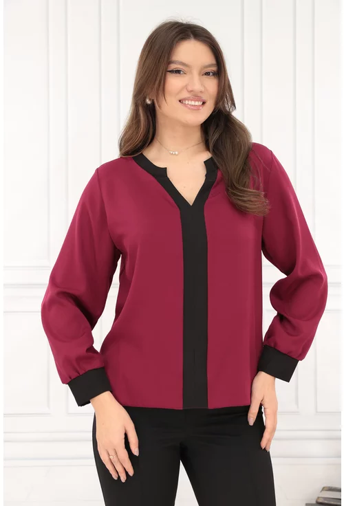 Bluza bordo cu insertii negre la decolteu si mansete