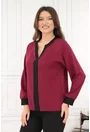 Bluza bordo cu insertii negre la decolteu si mansete