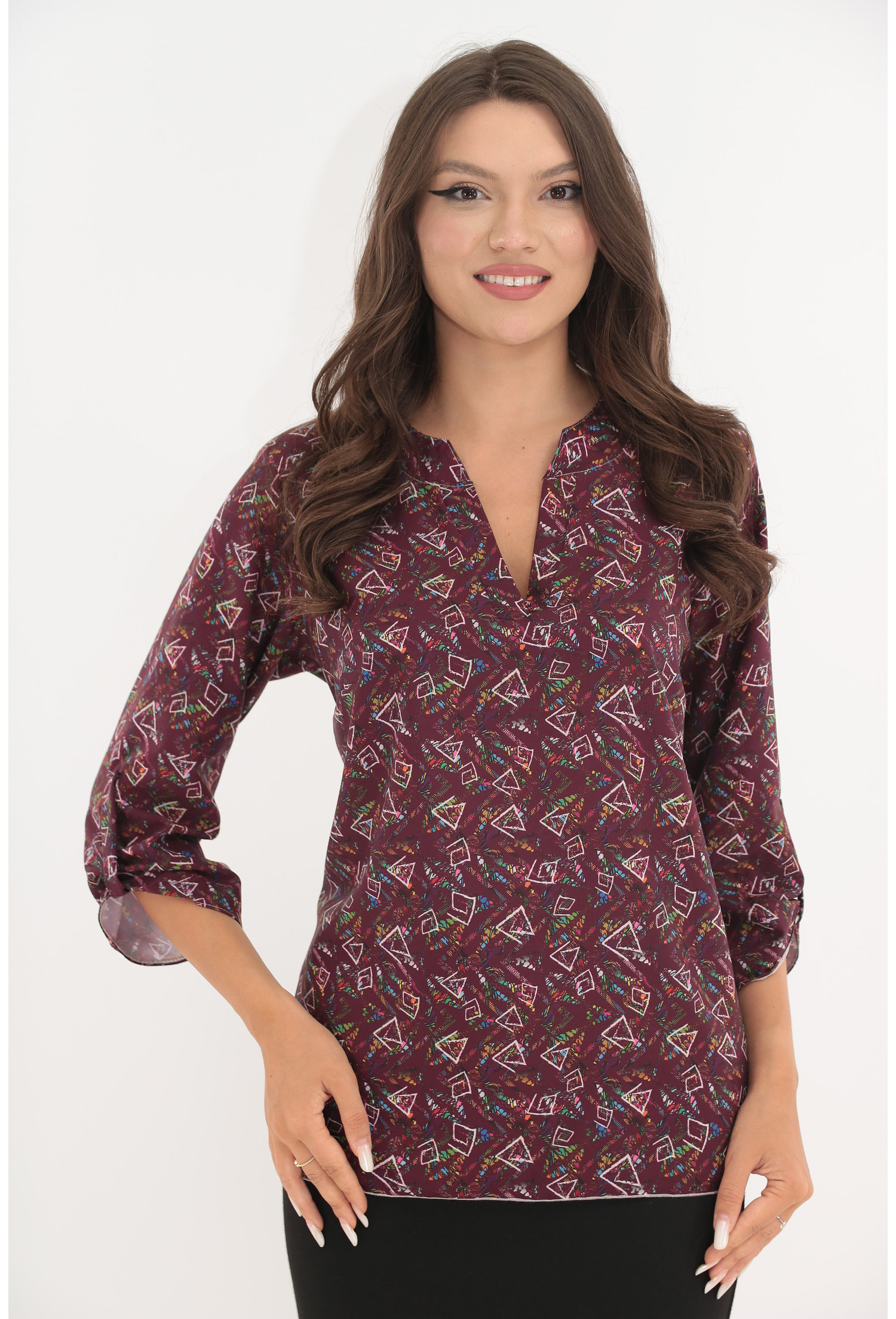 Bluza bordo cu print geometric